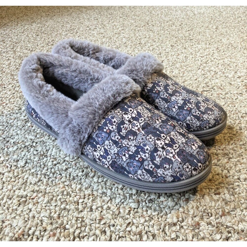BOBS Womens Too Cozy Wolf Lodge Slip On Slippers Womens Size 11 Blue Dog Novelty